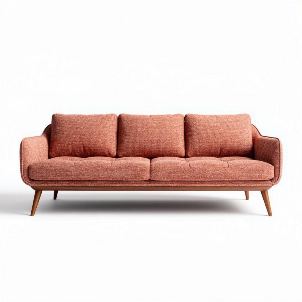 Sofa in oranje stof met houten poten afmetingen 200 x 80 x 85cm