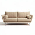 Beige bank met gebogen armleuningen en metalen poten 180 x 80 x 70cm