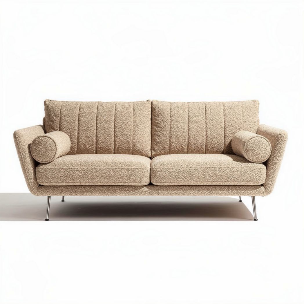 Beige bank met gebogen armleuningen en metalen poten 180 x 80 x 70cm