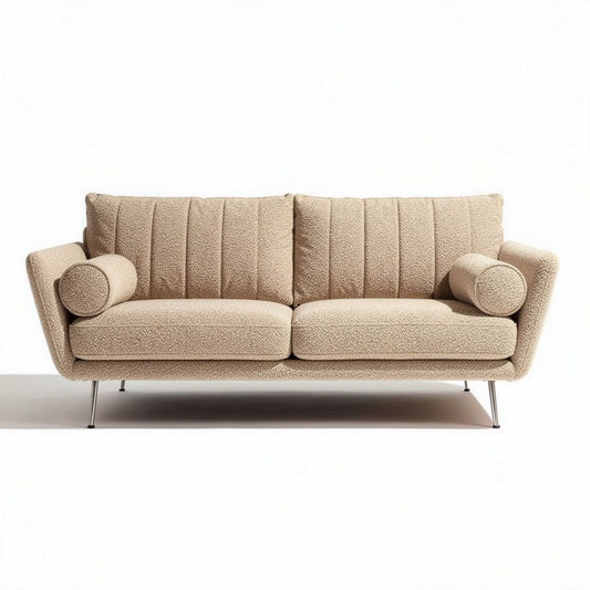 Beige bank met gebogen armleuningen en metalen poten 180 x 80 x 70cm