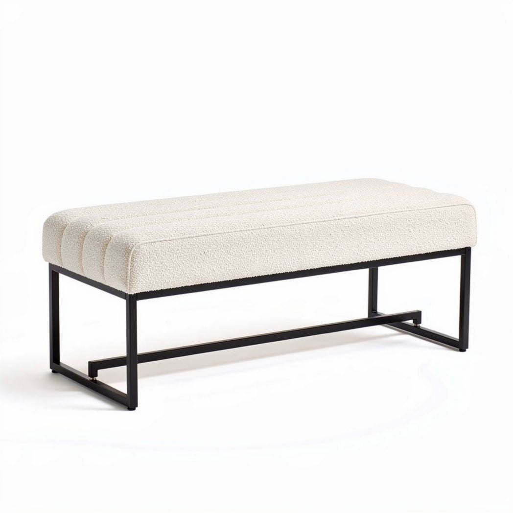 Bank met metalen frame en beige stof 120 x 50 x 40cm