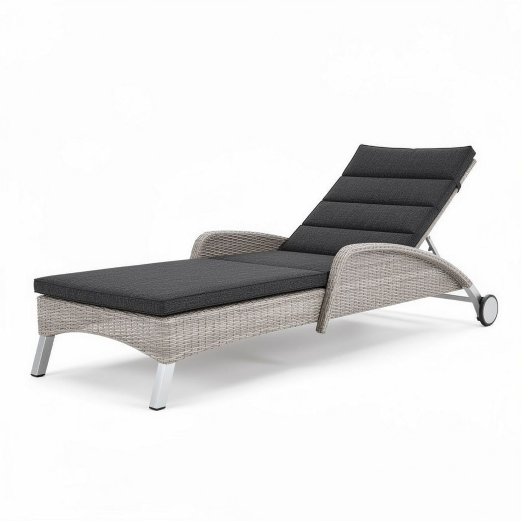 Loungebed met verstelbare rugleuning van wicker in grijs 200 x 70 x 30cm