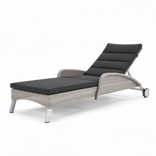 Loungebed met verstelbare rugleuning van wicker in grijs 200 x 70 x 30cm