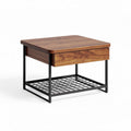 Houten salontafel met metalen onderstel en lade 50 x 50 x 45 cm
