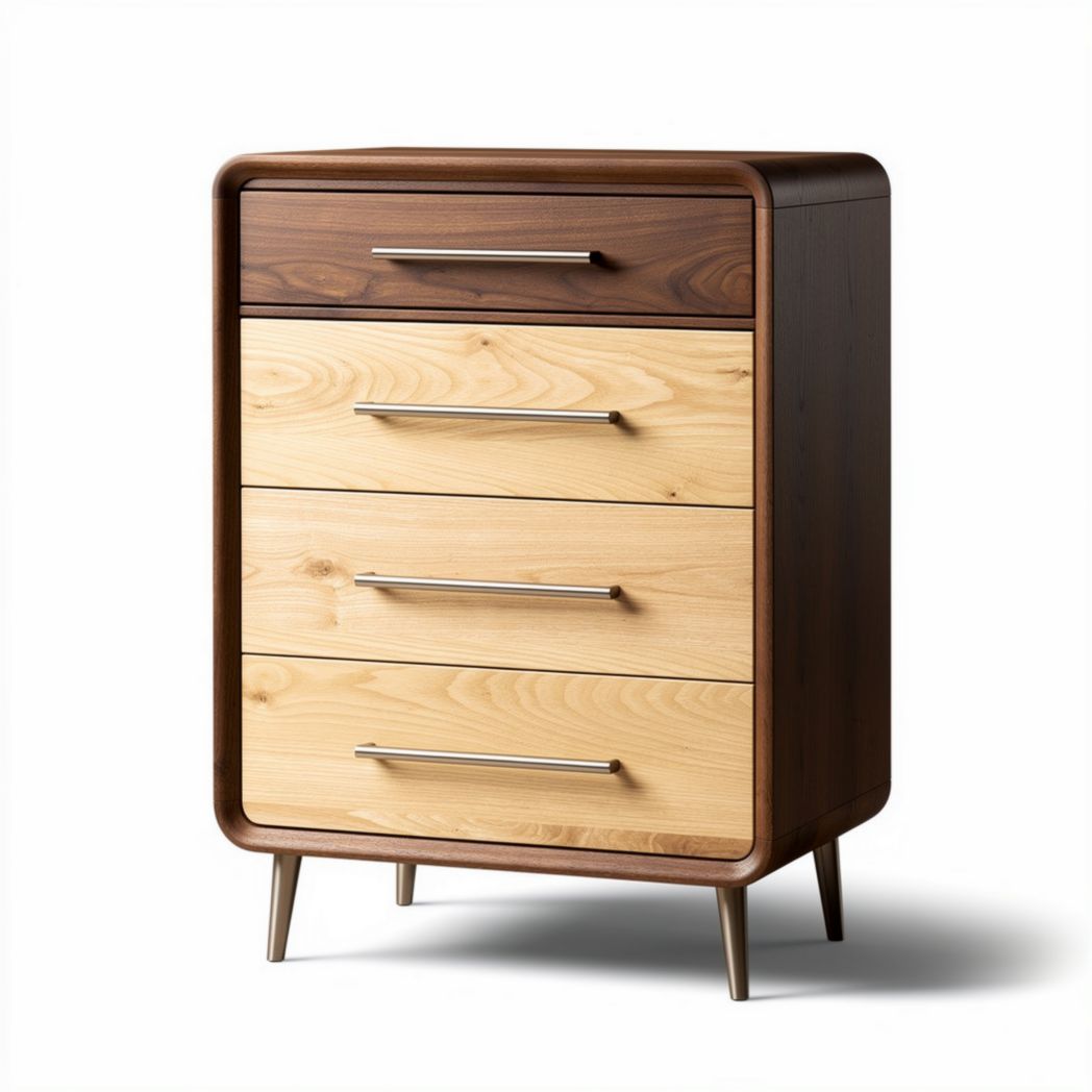 Houten nachtkast met vier lades en metalen handgrepen 50 x 40 x 80cm