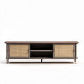 TV meubel van grijs hout en rotan met afmetingen 180 x 40 x 50cm