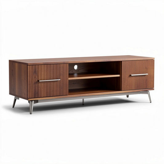 houten televisie meubel met ribbelstructuur en metalen poten 150 x 40 x 50cm