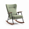 Schommeltstoel van groen stof met stalen frame en houten armleuningen 85 x 65 x 100cm