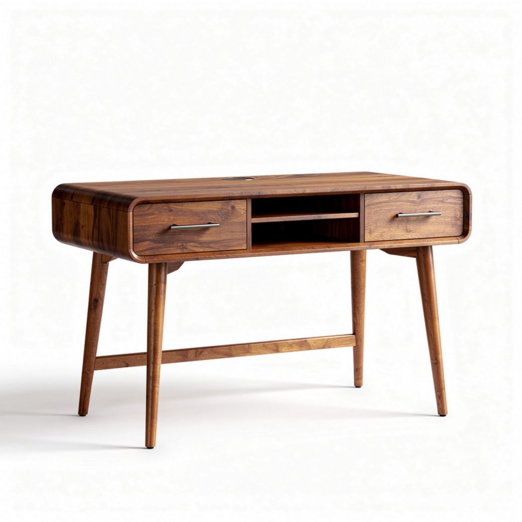 Houten bureau met twee lades en open vak 120 x 60 x 75cm bruin
