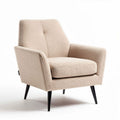 Beige fauteuil van stof met zwart houten poten 80 x 80 x 85cm