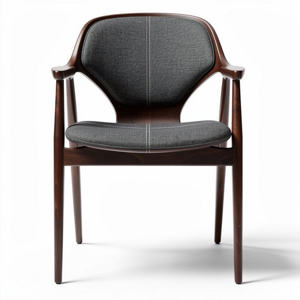 Houten eetkamerstoel met grijze stof zitting 60 x 60 x 80cm
